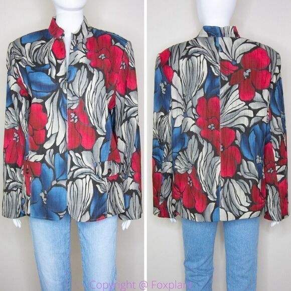 Afred Dunner women's cotton blend floral print zip up blazer jacket, size 16 - Picture 3 of 16